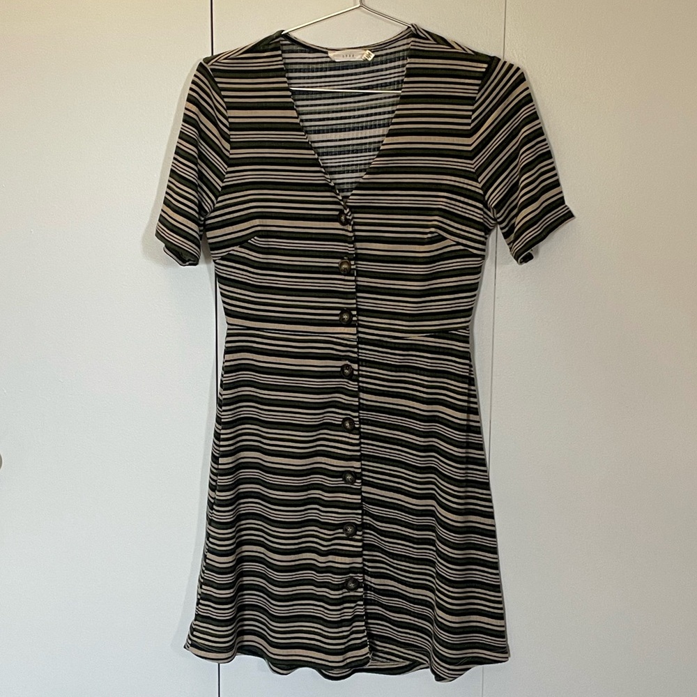 Lush Striped Button Down Short Sleeve Skater Dress